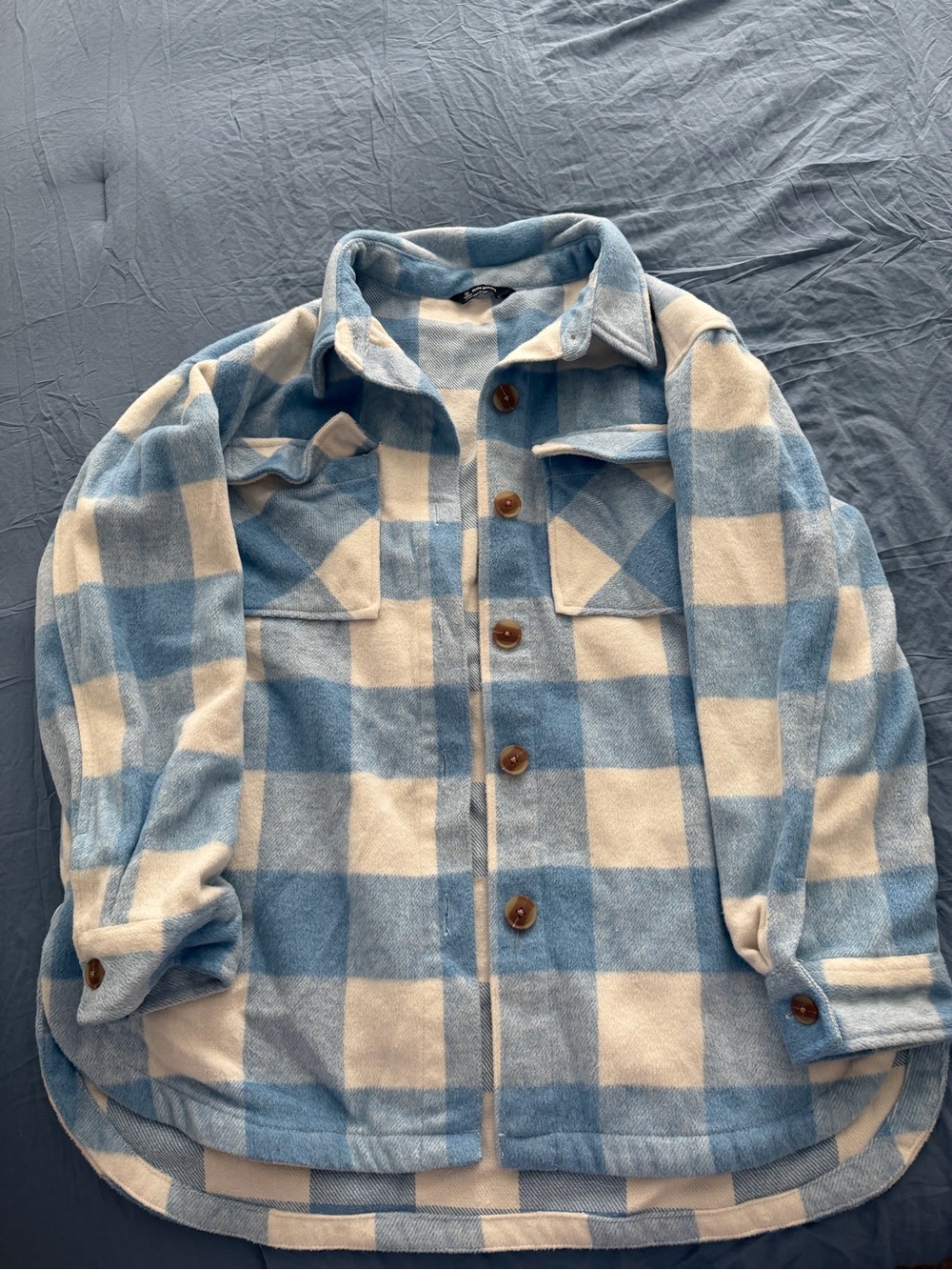Women’s Blue and White Buffalo Check Button-Up Jacket